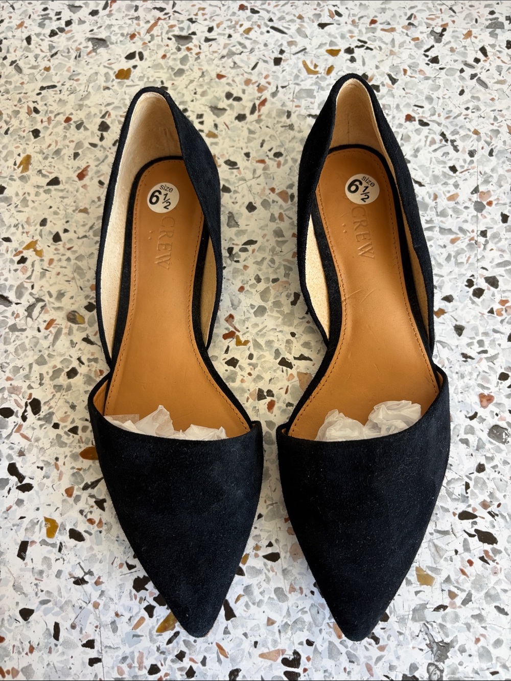 J. Crew Factory Black Suede Pointed D'Orsay Flats